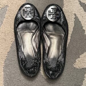 Tory Burch Black Textured Flats